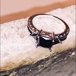 White Gold Ring with Black Princess Cut Stone